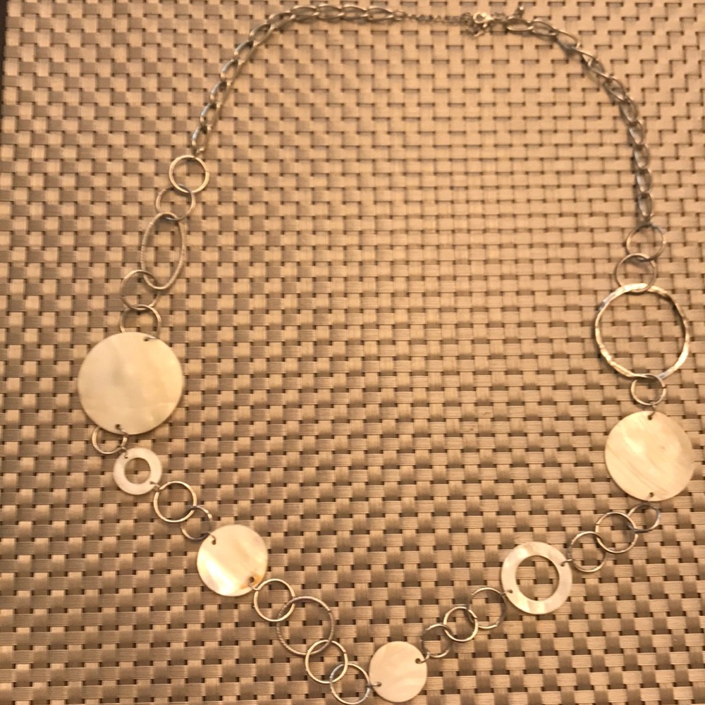 Long silver and white necklace